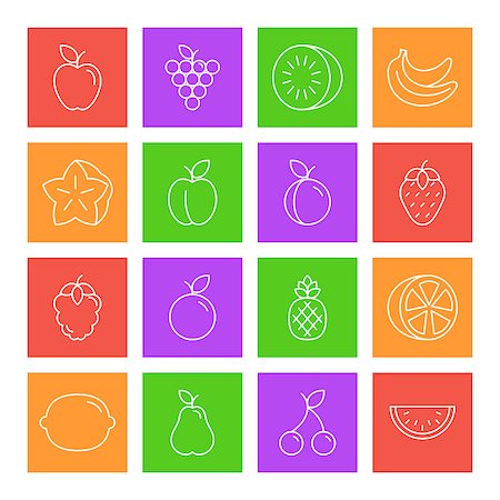 simsearch:400-08165814,k - Set of 16 thin line fruits and berries icons Stockbilder - Microstock & Abonnement, Bildnummer: 400-08191657