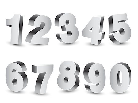 Collection of 10 three-dimensional numbers on white background Stock Photo - Budget Royalty-Free & Subscription, Code: 400-08191653