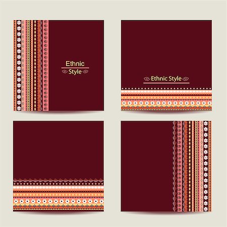 simsearch:400-08199764,k - Set of four square cards with ethnic design. Stylish geometric colorful backgrounds. Templates for invitations, postcards with ornaments. Vector illustration. Stock Photo - Budget Royalty-Free & Subscription, Code: 400-08191723