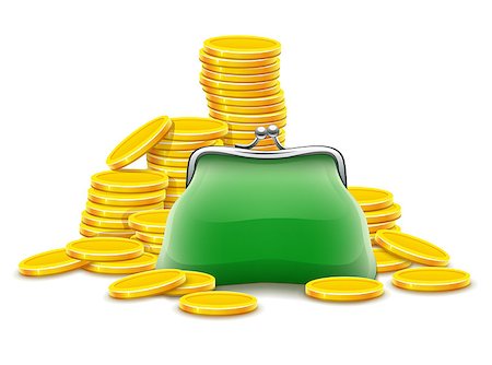 simsearch:400-05910968,k - Purse and gold coins cash money. Eps10 vector illustration. Isolated on white background Foto de stock - Super Valor sin royalties y Suscripción, Código: 400-08191811