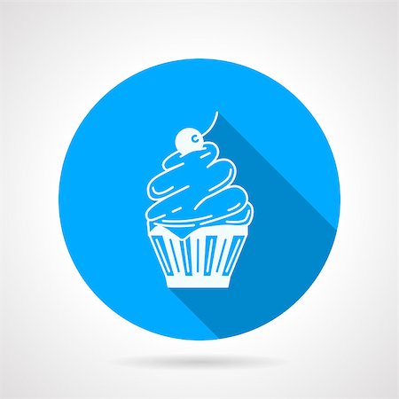 Round blue flat vector icon with white contour classic cupcake with cream and berry on gray background with long shadows. Stock Photo - Budget Royalty-Free & Subscription, Code: 400-08191985