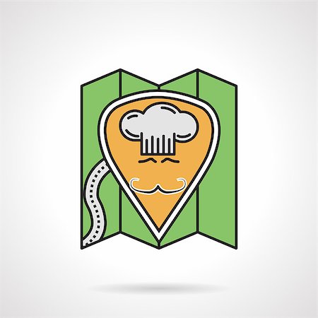 simsearch:400-06413986,k - Single flat color design vector icon for yellow pin with chef on green map for cafe or restaurant location on white background. Stock Photo - Budget Royalty-Free & Subscription, Code: 400-08191990