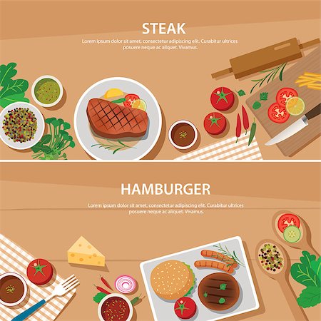plate of hamburger and fries - steak and hamburger banner flat design template Stock Photo - Budget Royalty-Free & Subscription, Code: 400-08192022