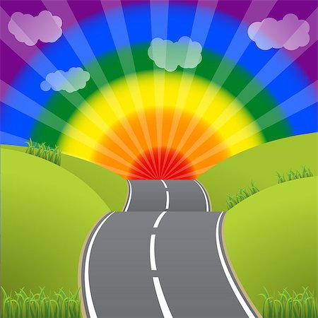 Road leading to a bursting gay lesbian sunset sky Stock Photo - Budget Royalty-Free & Subscription, Code: 400-08192076