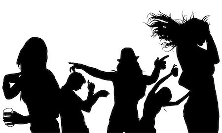 people dancing in night club with arms in air - Dancing Group Silhouette - Black Illustration, Vector Stock Photo - Budget Royalty-Free & Subscription, Code: 400-08192146