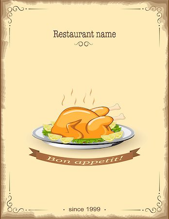 vector illustration restaurant menu with chicken on the vintage background- eps10 Stock Photo - Budget Royalty-Free & Subscription, Code: 400-08192319