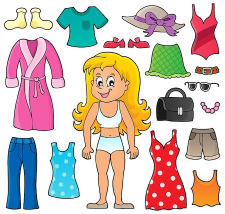 simsearch:400-06080608,k - Girl and clothes theme set 1 - eps10 vector illustration. Photographie de stock - Aubaine LD & Abonnement, Code: 400-08192335