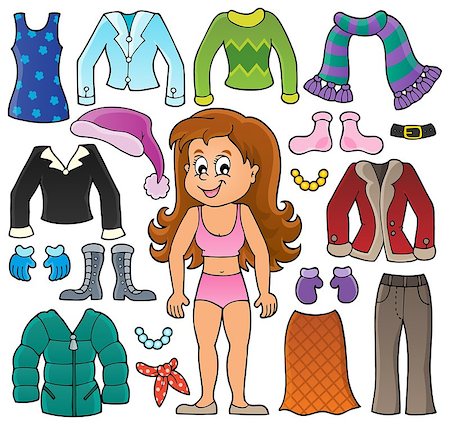 simsearch:400-06080608,k - Girl and clothes theme set 2 - eps10 vector illustration. Photographie de stock - Aubaine LD & Abonnement, Code: 400-08192336