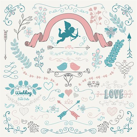 Vector Colorful Hand Sketched Rustic Flourish Doodle Swirls, Branches, Design Elements. Decorative Corners, Dividers, Arrows, Scrolls. Hand Drawing Vector Illustration. Pattern Brushes. Love, Wedding, Valentine Stock Photo - Budget Royalty-Free & Subscription, Code: 400-08192405