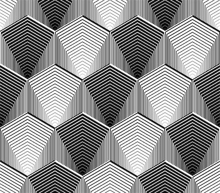 Design seamless monochrome hexagon geometric pattern. Abstract striped zigzag background. Vector art. No gradient Stock Photo - Budget Royalty-Free & Subscription, Code: 400-08192403