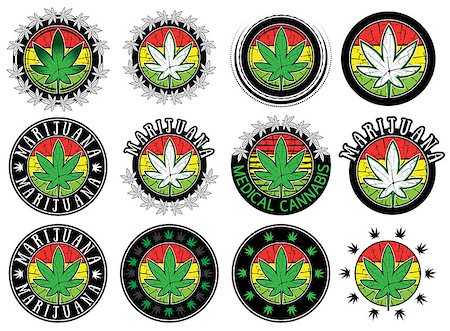 simsearch:400-08289916,k - cannabis marijuana leaf design stamps Photographie de stock - Aubaine LD & Abonnement, Code: 400-08192481