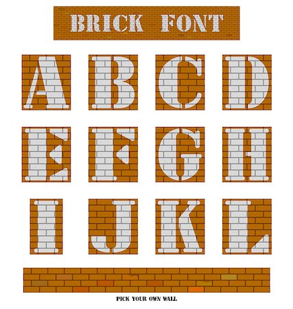 Font of white alphabet on brown brick wall from A to L Stock Photo - Budget Royalty-Free & Subscription, Code: 400-08192516