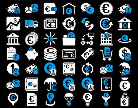 recurring payments - Euro Banking Icons. These flat bicolor icons use blue and white colors. Vector images are isolated on a black background. Stock Photo - Budget Royalty-Free & Subscription, Code: 400-08192547