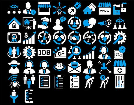 simsearch:400-06557209,k - Business Icon Set. These flat bicolor icons use blue and white colors. Vector images are isolated on a black background. Photographie de stock - Aubaine LD & Abonnement, Code: 400-08192543