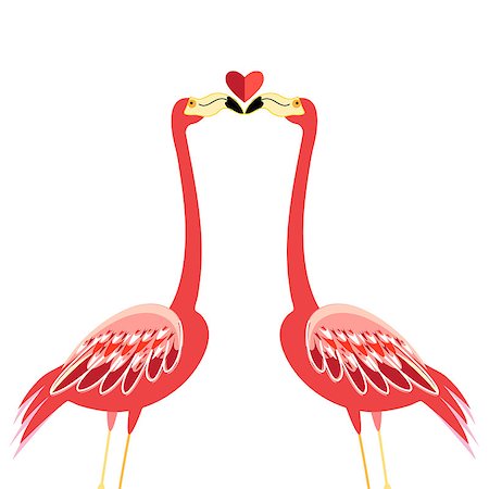 simsearch:400-08097865,k - Bright greeting card with a flamingo lovers kiss on a white background Foto de stock - Super Valor sin royalties y Suscripción, Código: 400-08192550