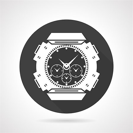 simsearch:400-05923990,k - Single black flat round vector icon with white contour sports wrist watch with chronometer on gray background. Stock Photo - Budget Royalty-Free & Subscription, Code: 400-08192589