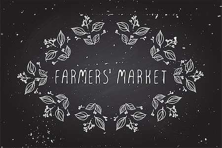 Farmers market. Hand-sketched frame on chalkboard background. Stock Photo - Budget Royalty-Free & Subscription, Code: 400-08192627