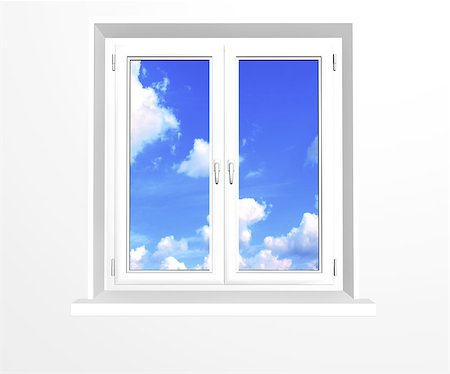 simsearch:400-07675125,k - Closed window and clouds on blue sky. Isolated on white background Foto de stock - Super Valor sin royalties y Suscripción, Código: 400-08192727