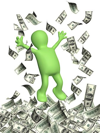 simsearch:400-07670619,k - Happy 3d man leaping and a money rain with dollar banknotes. Isolated on white backgorund Stock Photo - Budget Royalty-Free & Subscription, Code: 400-08192721