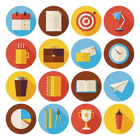 simsearch:400-08041191,k - Flat Business and Office Circle Icons Set with long Shadow. Flat Styled Vector Illustrations. Back to School. Science and Education Set. Collection of Instruments and Tools. Success and leadership Stock Photo - Budget Royalty-Free & Subscription, Code: 400-08192784