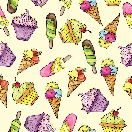 Seamless pattern with different ice cream - vector Set of ice-cream Stockbilder - Microstock & Abonnement, Bildnummer: 400-08192828