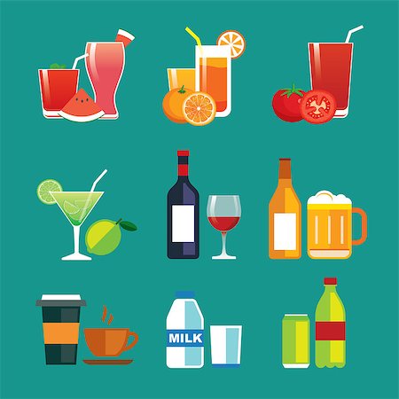 simsearch:400-07035485,k - drinks and beverages flat design icon set Foto de stock - Super Valor sin royalties y Suscripción, Código: 400-08192853