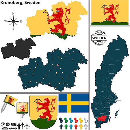 simsearch:400-08192906,k - Vector map of county Kronoberg with coat of arms and location on Sweden map Photographie de stock - Aubaine LD & Abonnement, Code: 400-08192907