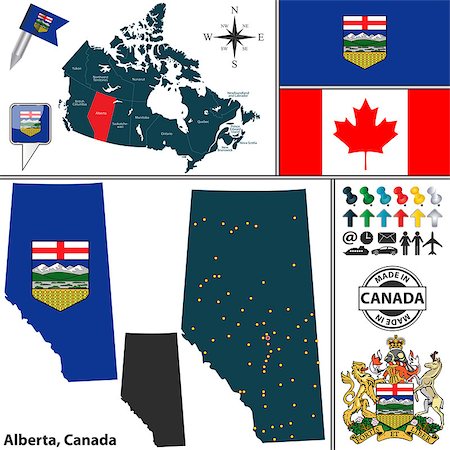 simsearch:400-08973924,k - Vector map of state Alberta with coat of arms and location on Canadian map Stock Photo - Budget Royalty-Free & Subscription, Code: 400-08192903