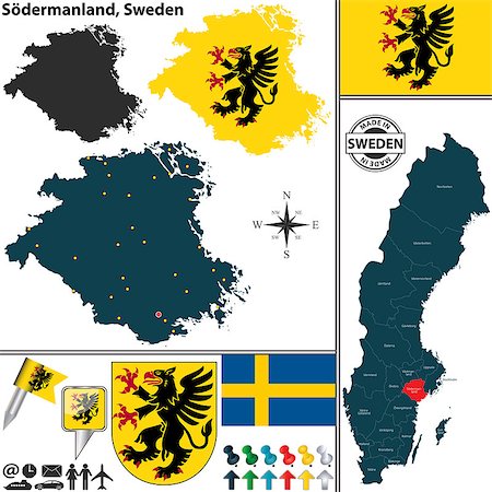 simsearch:400-08192906,k - Vector map of county Sodermanland with coat of arms and location on Sweden map Photographie de stock - Aubaine LD & Abonnement, Code: 400-08192914