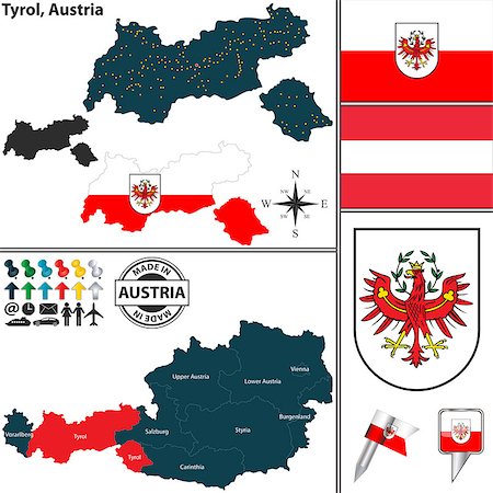 simsearch:400-08192906,k - Vector map of state Tyrol with coat of arms and location on Austrian map Photographie de stock - Aubaine LD & Abonnement, Code: 400-08192916