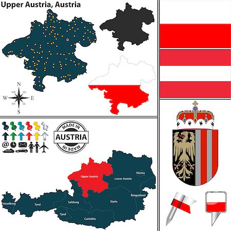 simsearch:400-08192906,k - Vector map of state Upper Austria with coat of arms and location on Austrian map Photographie de stock - Aubaine LD & Abonnement, Code: 400-08192917