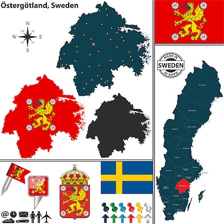 simsearch:400-08192906,k - Vector map of county Ostergotland with coat of arms and location on Sweden map Photographie de stock - Aubaine LD & Abonnement, Code: 400-08192910