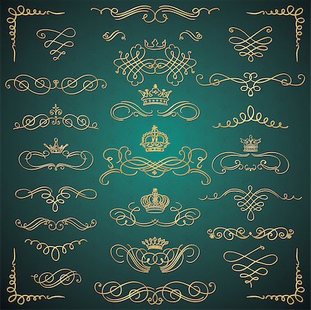 Set of Artistic Golden Hand Sketched Glossy Royal Design Elements. Decorative Swirls, Crowns, Scrolls, Text Frames, Dividers. Vintage Vector Illustration. Stock Photo - Budget Royalty-Free & Subscription, Code: 400-08193014