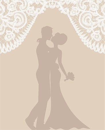 simsearch:400-08199764,k - Wedding invitation or greeting card with groom and bride on beige background Stock Photo - Budget Royalty-Free & Subscription, Code: 400-08193108