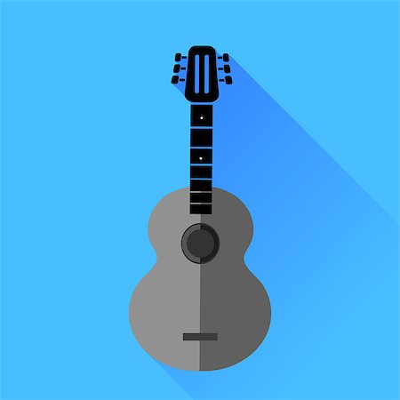 Guitar Silhouette Isolat6ed on Blue Background. Long Shadow. Foto de stock - Super Valor sin royalties y Suscripción, Código: 400-08193251