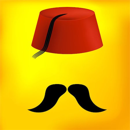 Red Turkish Hat with Black Mustaches on Yellow Background Stock Photo - Budget Royalty-Free & Subscription, Code: 400-08193276