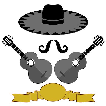 simsearch:400-08931178,k - Mexican Guitars Hat Mustache on White Background Fotografie stock - Microstock e Abbonamento, Codice: 400-08193280