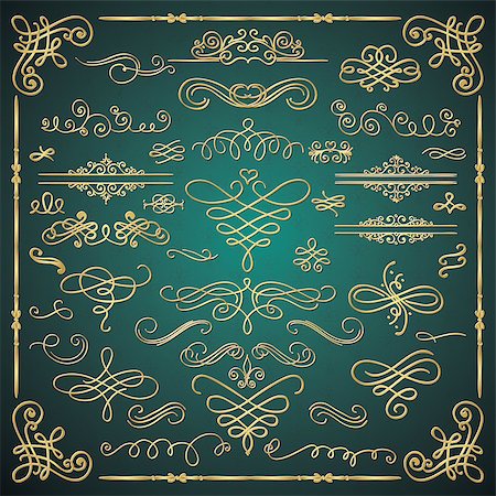 simsearch:400-08755813,k - Set of Hand Drawn Golden Luxury Royal Design Elements. Decorative Glossy Swirls, Scrolls, Text Frames, Dividers. Vintage Vector Illustration. Stock Photo - Budget Royalty-Free & Subscription, Code: 400-08193471