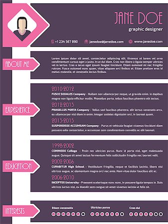 Modern resume curriculum vitae cv template design with photo arrows Photographie de stock - Aubaine LD & Abonnement, Code: 400-08193486