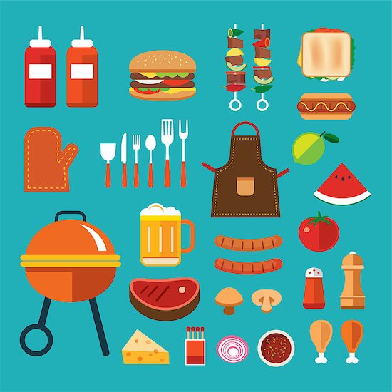 barbecue flat icon Foto de stock - Sin royalties, Artista: kaisorn, Código de la imagen: 400-08193493