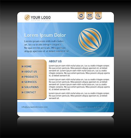 simsearch:400-04387930,k - Easy customizable blue and gold website template layout Photographie de stock - Aubaine LD & Abonnement, Code: 400-08193562