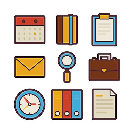 simsearch:400-08041191,k - Vector Business and Office Life Items Modern Flat Icons Set. Workplace App Web Elements Collection. Office Lifestyle. Colorful Elements for Mobile Game and Web Application Stock Photo - Budget Royalty-Free & Subscription, Code: 400-08193619