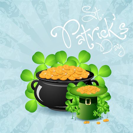 simsearch:400-08193746,k - Saint Patrick's Day with Leprechaun Hat, Shamrock and Cauldron with Gold Coins Foto de stock - Super Valor sin royalties y Suscripción, Código: 400-08193736