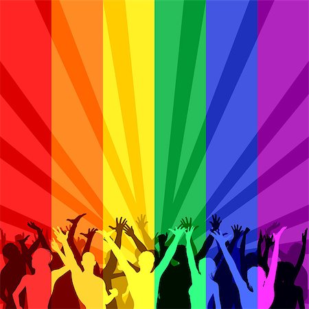 Illustration of happy celebrating people in LGBT colors, vector illustrations Stockbilder - Microstock & Abonnement, Bildnummer: 400-08193796