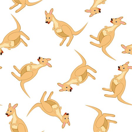 simsearch:400-08038286,k - Seamless Pattern From Funny Cartoon Character Kangaroo With Smile and  Sitting on a Floor Over White Background. Hand Drawn in Perspective View Elegant Cute Design. Vector illustration. Stockbilder - Microstock & Abonnement, Bildnummer: 400-08200086