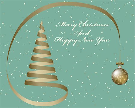 simsearch:400-07174470,k - Elegant Christmas greeting card with fir tree from ribbon and hanged fir toy ball in retro colors.  Also suitable for New Year cute design. Vector illustration. Stock Photo - Budget Royalty-Free & Subscription, Code: 400-08200094