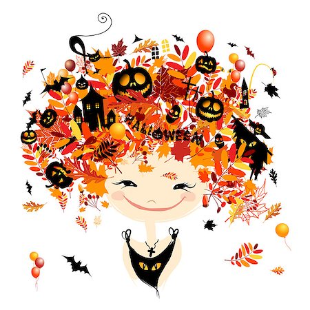 Halloween holiday design, female head. Vector illustration Stock Photo - Budget Royalty-Free & Subscription, Code: 400-08200136