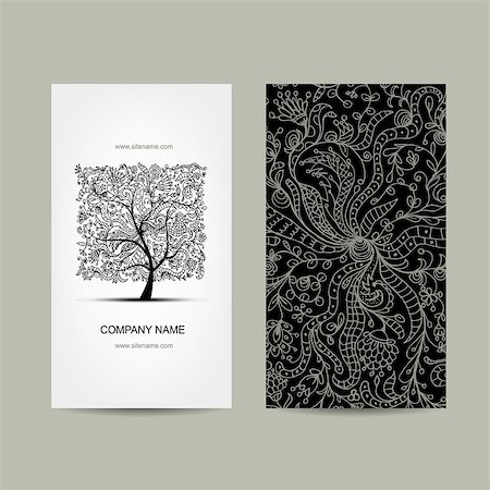 Vintage business cards, floral tree design. Vector illustration Stock Photo - Budget Royalty-Free & Subscription, Code: 400-08200141