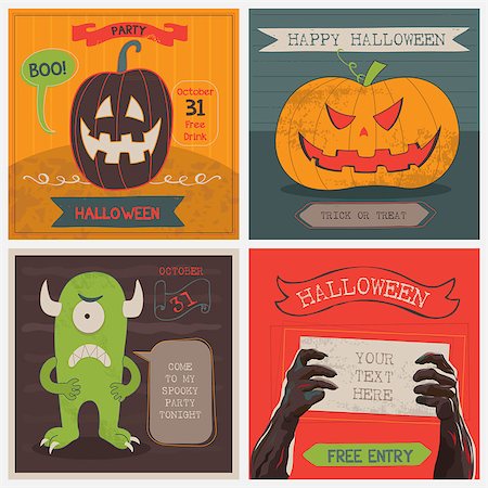 Halloween Cards set. Vector illustration background Stock Photo - Budget Royalty-Free & Subscription, Code: 400-08200265