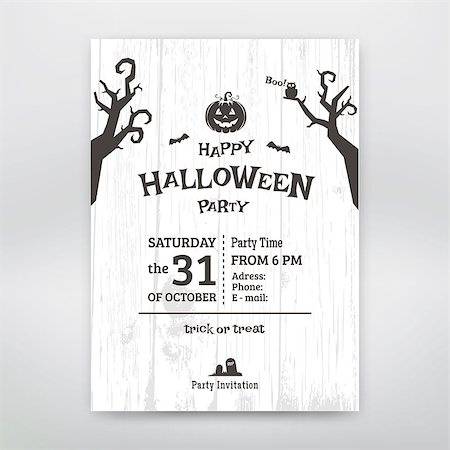 deniskolt (artist) - Black and white Halloween party vintage invitation. Vector Stock Photo - Budget Royalty-Free & Subscription, Code: 400-08200289